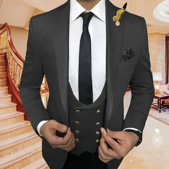 2020 Nové Čierne pánske Oblek 3 Kusy nastaviť Slim Fit Formálne Tuxedos Na Svadbu, Ples Večera Zákazku Ženícha Vyhovuje Sako, Vesta Nohavice