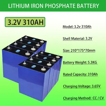 3.2 V 310Ah lifepo4 batérie DIY 12V 24V 310AH Nabíjateľná batéria pre Elektrický pohon RV Solárny systém na uskladnenie Energie