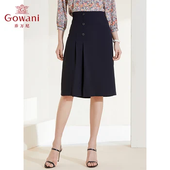 Gowani Jeseň Ženy Šaty, Elegantné, Elegantné Čierne Násobne Skladaný Tlačidlo Polyester Rovno Formálne Midi Sukne