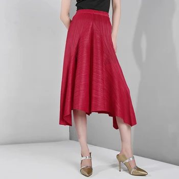 HOT PREDAJ Miyake násobne Široký-brimmed keper skladaný nepravidelný sukne skladaná sukňa víno červené sukne NA SKLADE