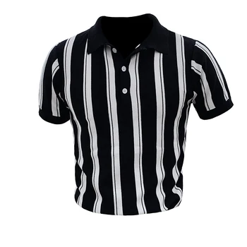 Letné Mužov-Krátke rukávy Pletený POLO Shirts Britský Štýl Kontrast Farieb Prekladané Slim Fit Topy Bežné Obchodné Muži Polo Tričko