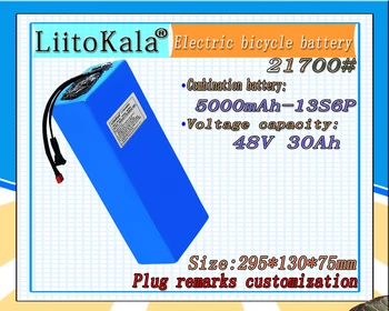 LiitoKala 48V 30Ah 21700 5000mah 13S6P Lítium-iónová batéria Skúter Batéria 48v 30ah Elektrický Bicykel, Batéria